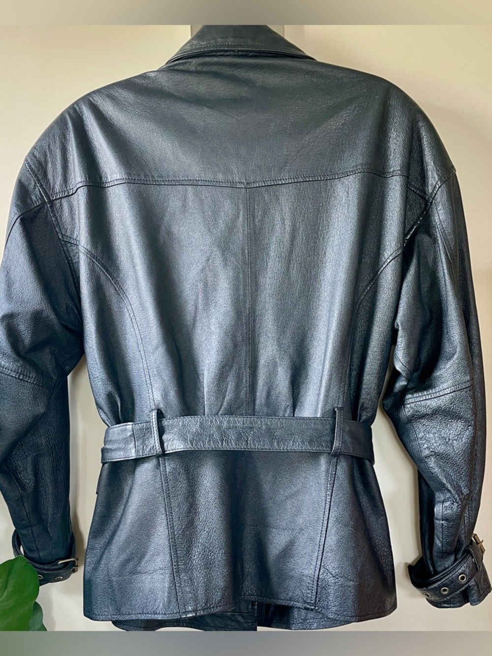 Vintage Spiegel Black Leather Jacket Belted Moto Style Size Small/Medium - Picture 5 of 12